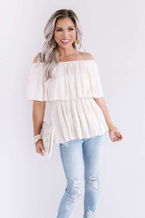 Under The Italian Sun Off Shoulder Top In Champagne Image - 3