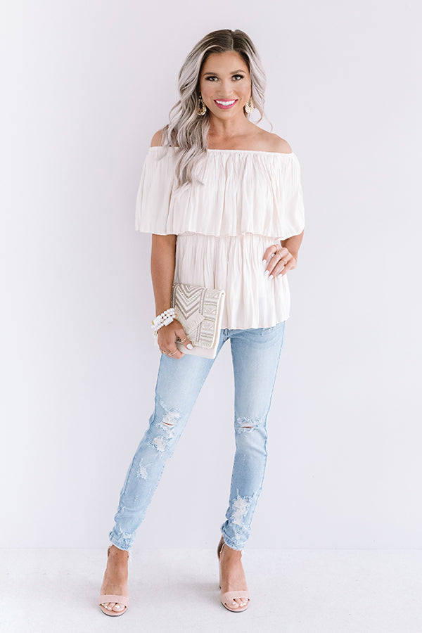 Under The Italian Sun Off Shoulder Top In Champagne Image - 2