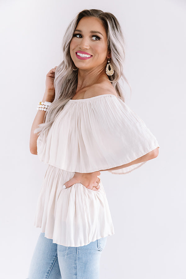 Under The Italian Sun Off Shoulder Top In Champagne Image - 5