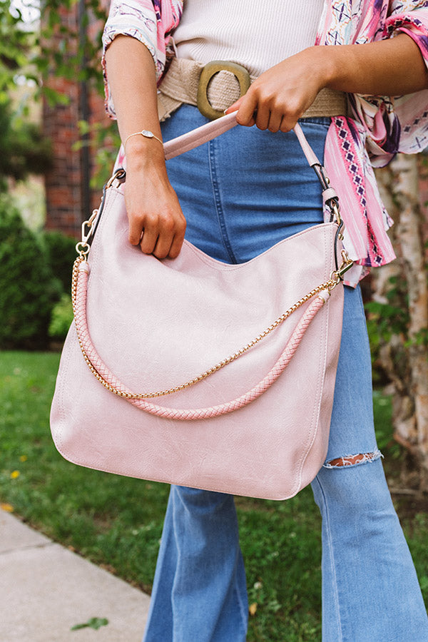 French Travels Faux Leather Tote in Blush