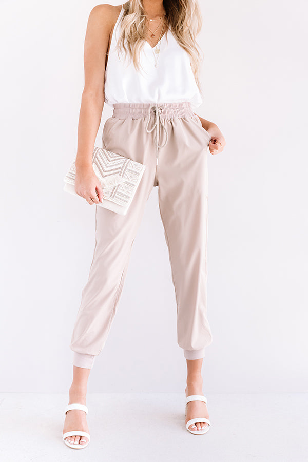 The Grove High Waist Joggers in Warm Taupe