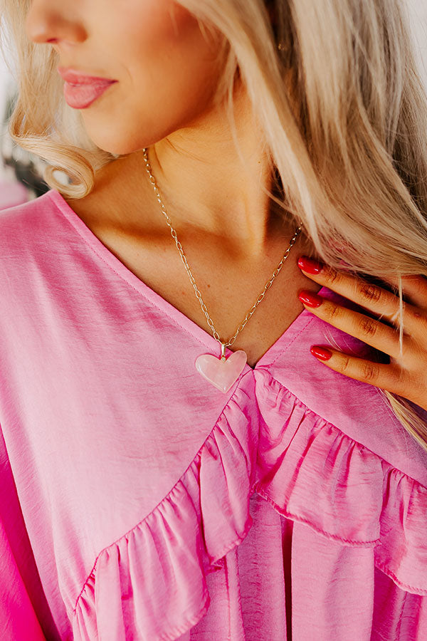Kendra Scott Poppy Heart Gold Long Pendant Necklace in Rose Quartz Image - 2