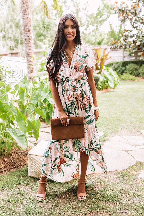Secret Island Front Tie Ruffle Dress In Peach