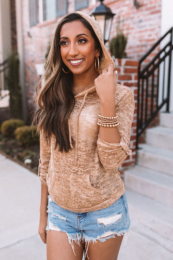 Here For You Burn Out Hoodie In Khaki Image - 4
