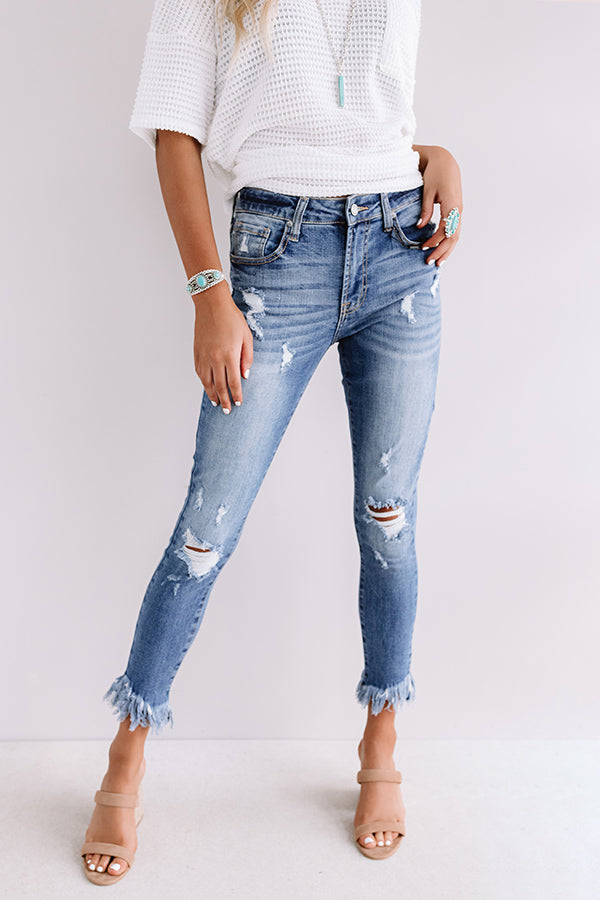 The Montana Midrise Frayed Ankle Skinny In Medium Wash