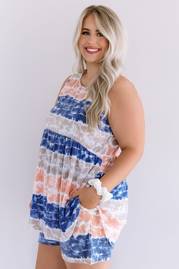 Here And There Tie Dye Babydoll Tank In Navy Curves Image - 5