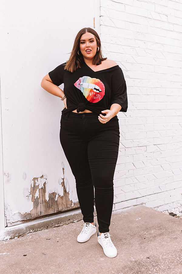 Tie Dye Lips Shift Tee In Black   Curves Image - 1