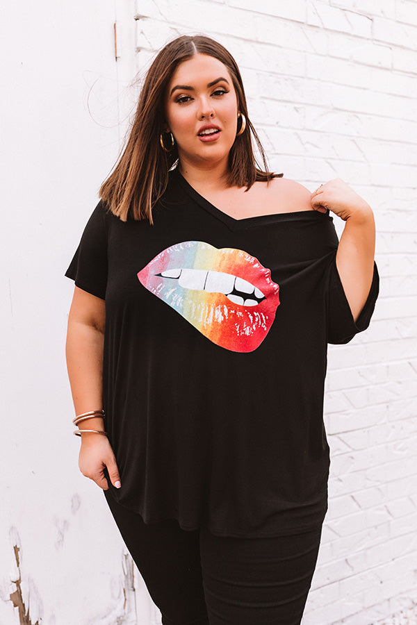 Tie Dye Lips Shift Tee In Black   Curves Image - 2