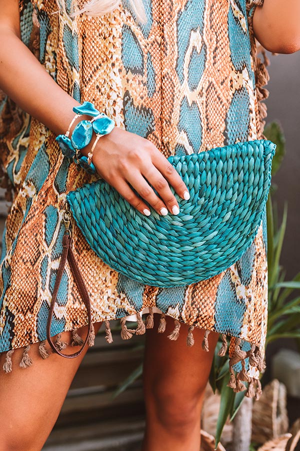 Stylish By Design Woven Clutch In Ocean Blue