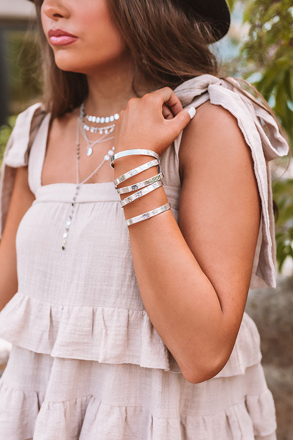 Hammered Cuff Bracelet Set in Silver
