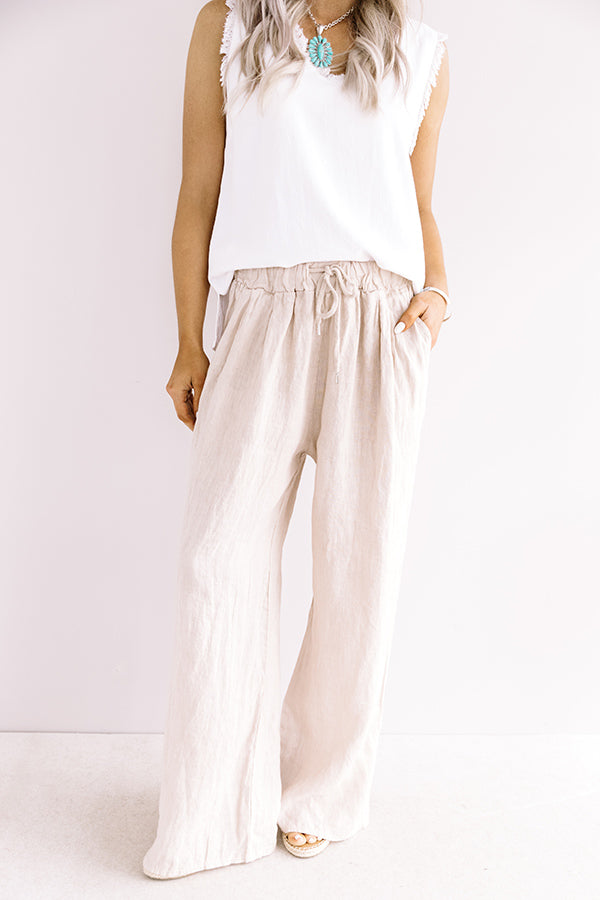 The Rio High Waist Linen Pants In Birch Image - 1