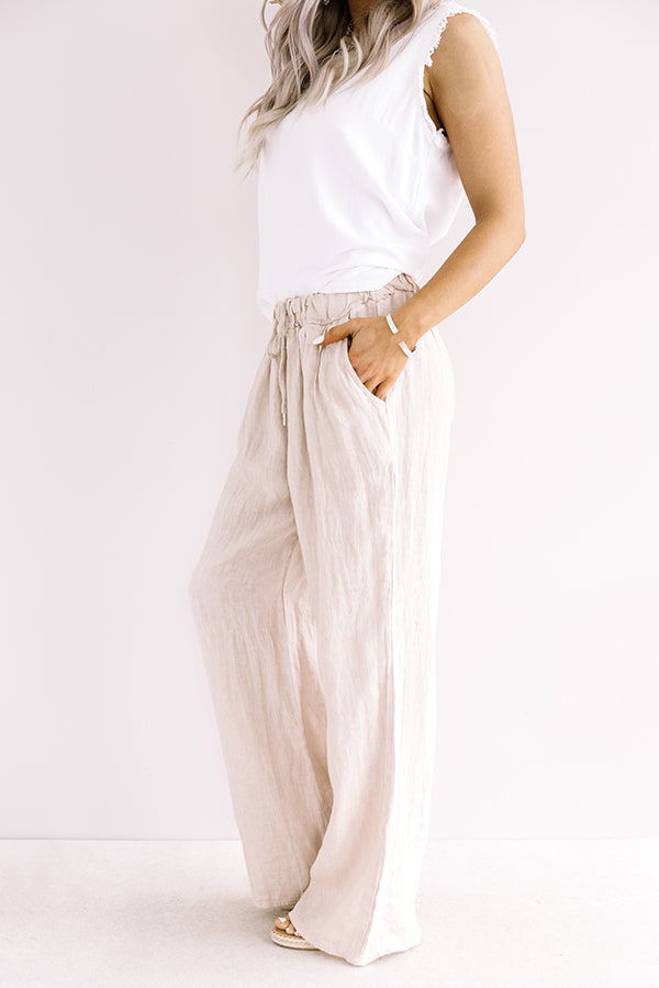 The Rio High Waist Linen Pants In Birch Image - 3