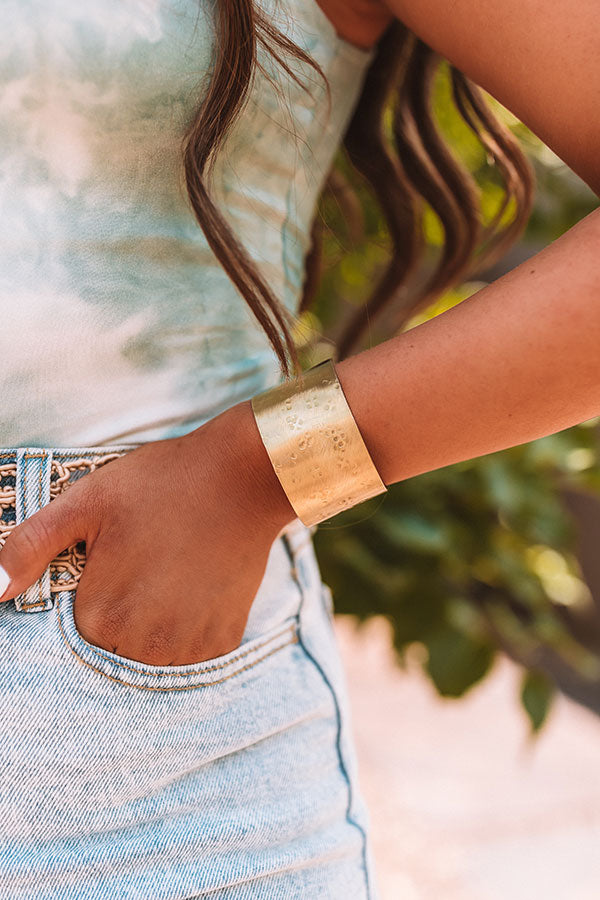 Wide Hammer Textured Cuff Bracelet