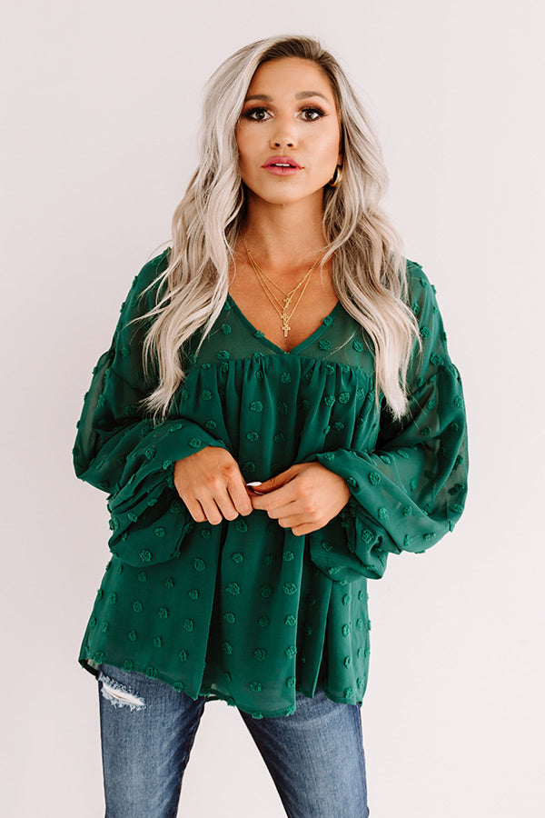 Spot On Babydoll Top In Hunter Green