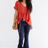 Backseat Sips Babydoll Top In Rust Image - 1