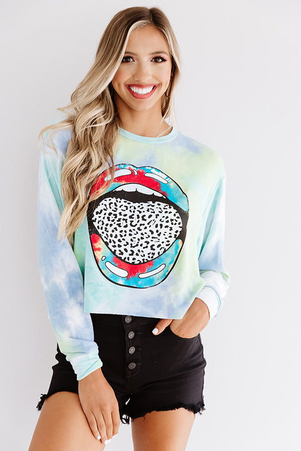 Let's Talk Leopard Tie Dye Crop Sweatshirt In Blue
