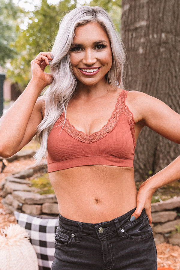 Creekside Kisses Lace Trim Bralette In Rust
