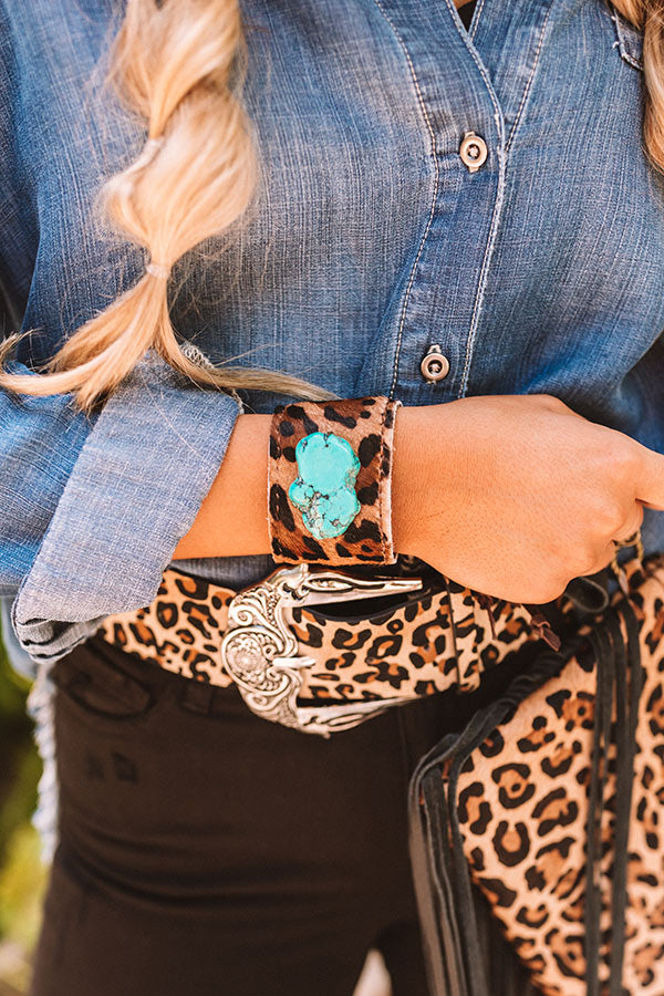 The Isla Leopard Print Leather Cuff Bracelet