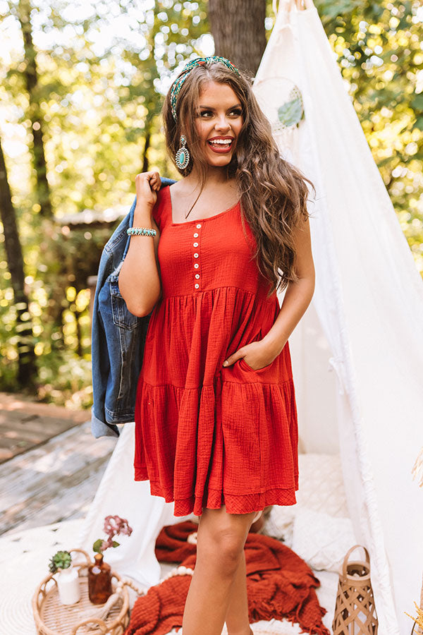 Vermont Views Babydoll Dress in Rust Image - 1