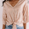 Times Square Twinkle Sequin Tie Top In Rose Gold Image - 1