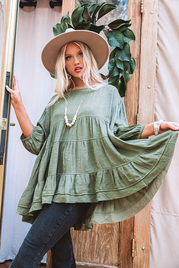 Vineyard Season Babydoll Top in Olive Image - 2