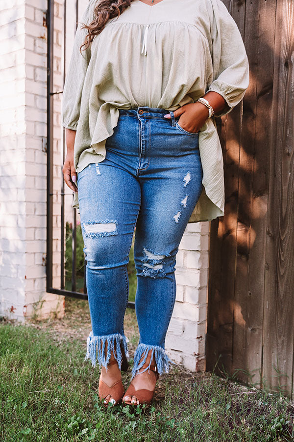 The Barkley Midrise Distressed Ankle Skinny In Medium Wash Curves Image - 2