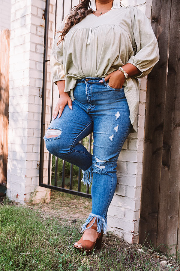 The Barkley Midrise Distressed Ankle Skinny In Medium Wash Curves Image - 1