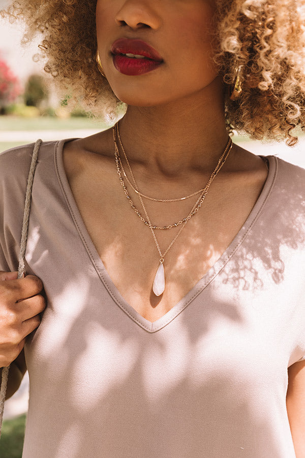Clearly Chic Semi Precious Layered Necklace In Rose Quartz