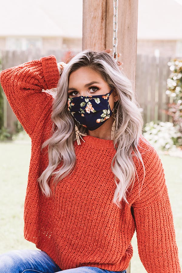 Solo Trip Floral Cloth Face Mask In Navy