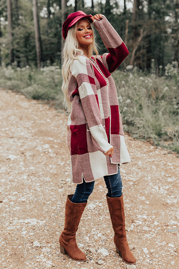 Fall Weather Knit Cardigan In Maroon