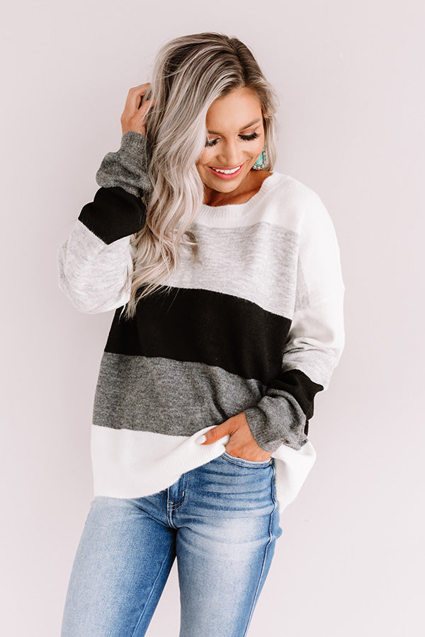 Cozy Sunday Charm Color Block Sweater In Grey