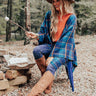 Autumn Mornings Plaid Poncho In Teal Image - 1