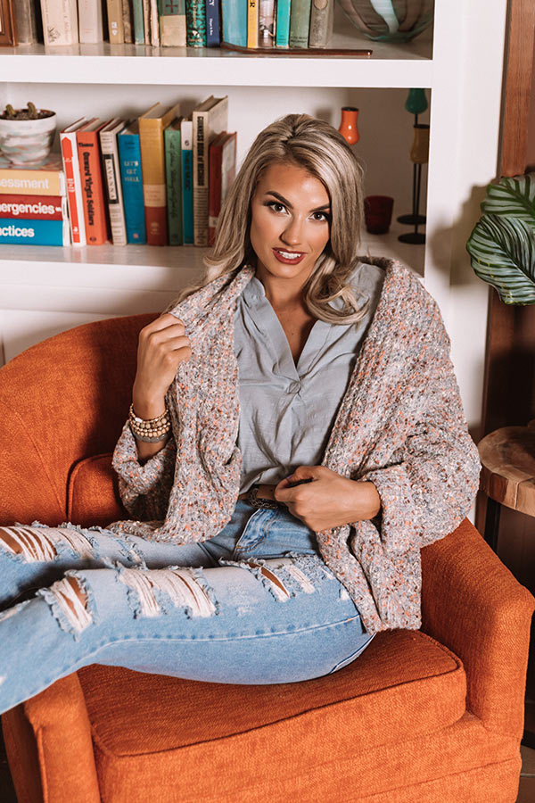 Pumpkin Patch Cozy Knit Cardigan In Grey