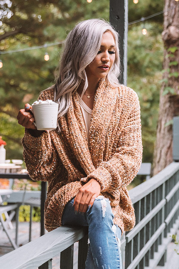 Pumpkin Patch Cozy Knit Cardigan In Camel Image - 5