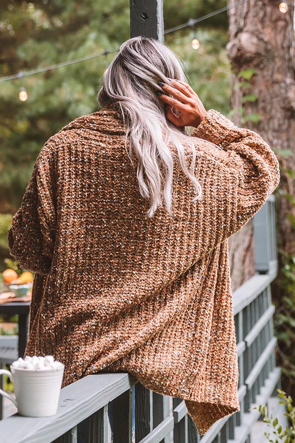 Pumpkin Patch Cozy Knit Cardigan In Camel Image - 4