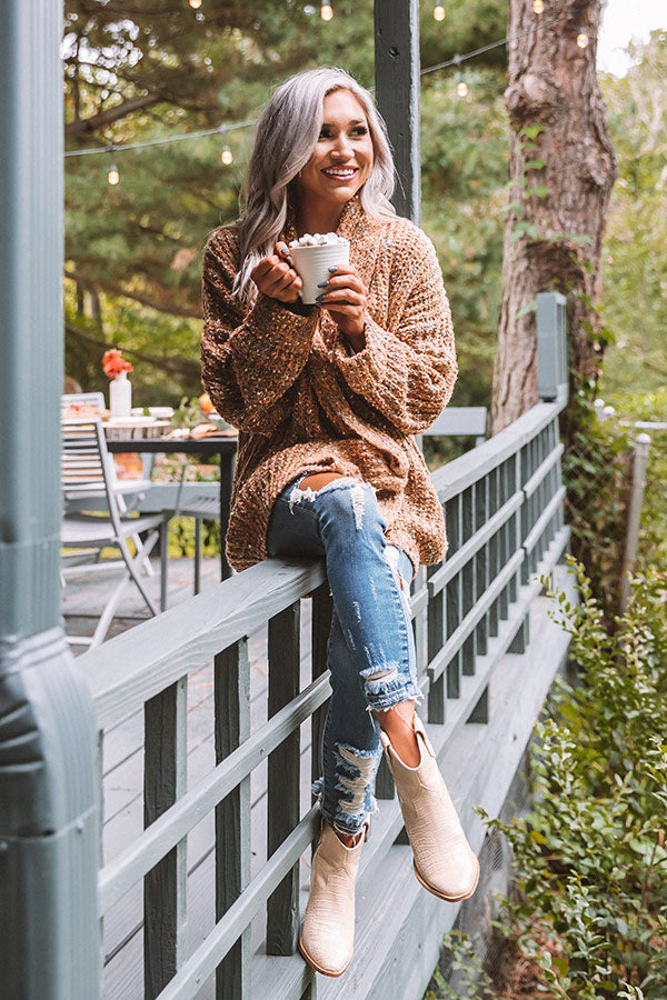 Pumpkin Patch Cozy Knit Cardigan In Camel