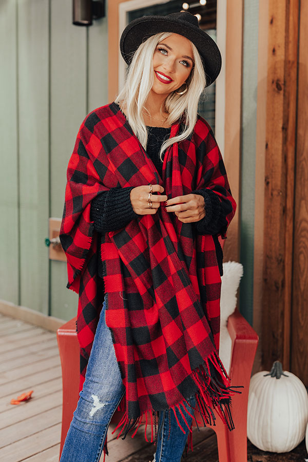 Autumn Rush Buffalo Check Poncho In Red Image - 1