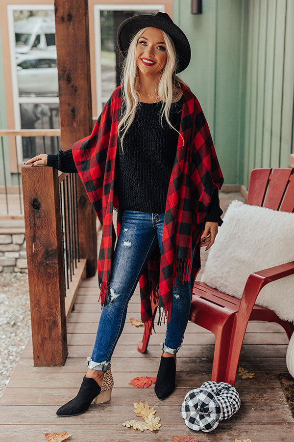 Autumn Rush Buffalo Check Poncho In Red Image - 3