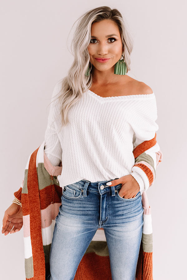 Falls Frills Waffle Knit Top In White