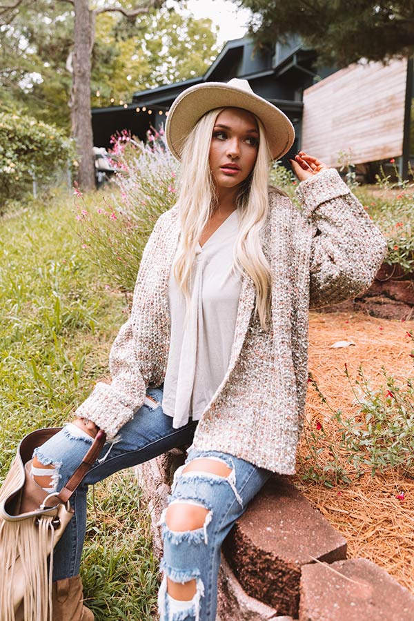Pumpkin Patch Cozy Knit Cardigan In Warm Taupe Image - 2