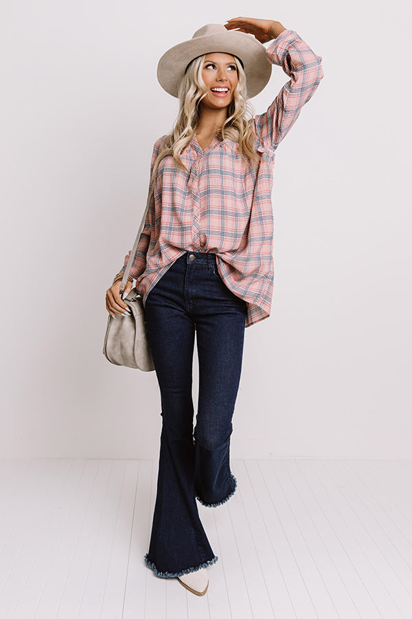 Pumpkin Patch Perfection Plaid Babydoll Top In Pink Image - 2