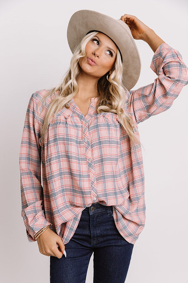 Pumpkin Patch Perfection Plaid Babydoll Top In Pink Image - 1