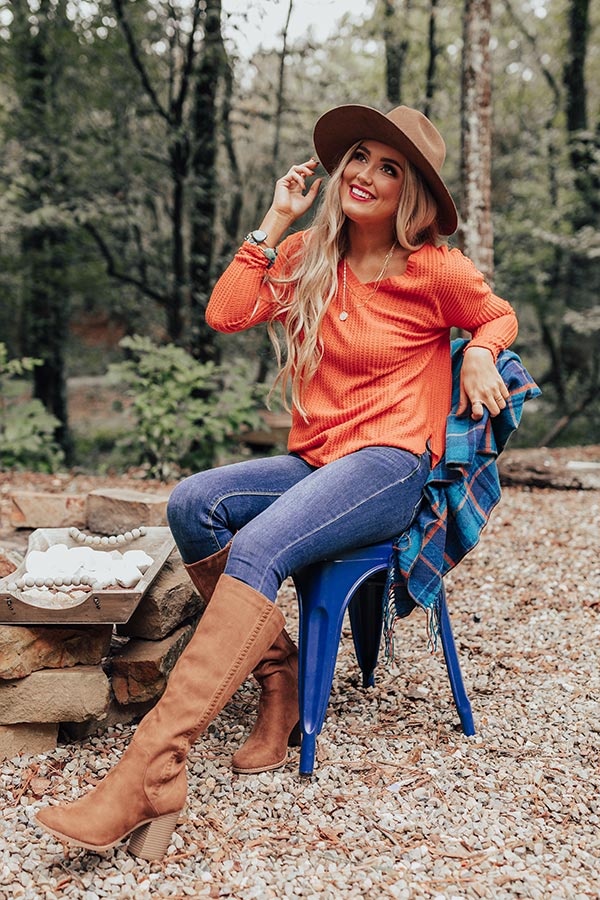 Falls Frills Waffle Knit Top In Orange