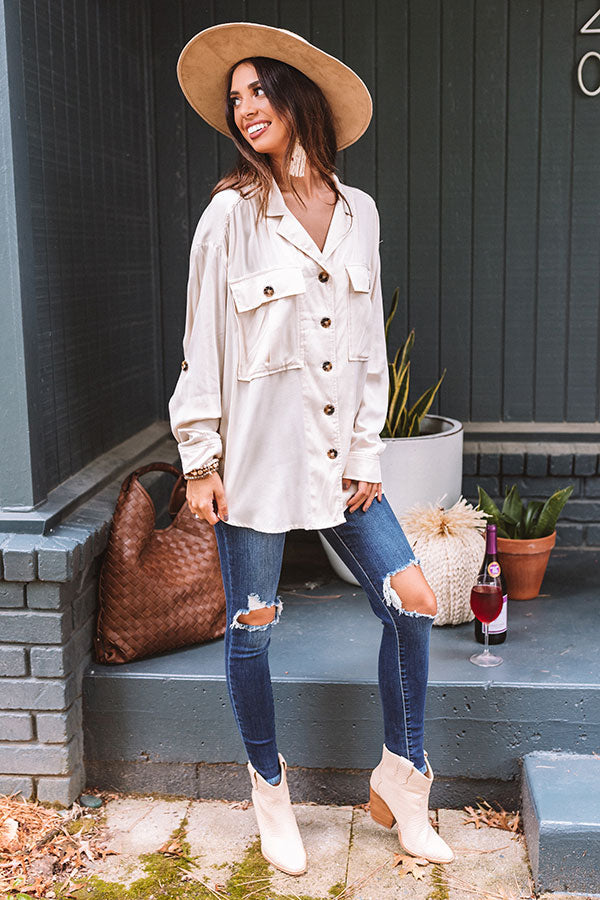 Upstate Journey Button Up Top In Cream Image - 3