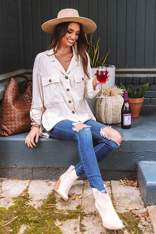 Upstate Journey Button Up Top In Cream Image - 2