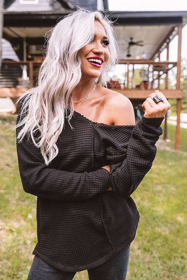 Haystack Waffle Knit Top In Black