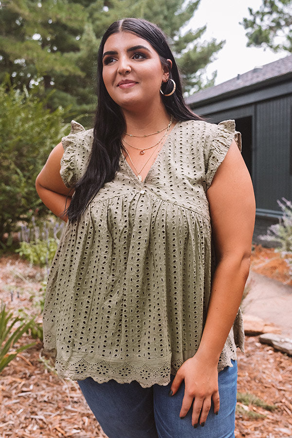 Sugar Pie Babydoll Eyelet Top In Sage   Curves Image - 3
