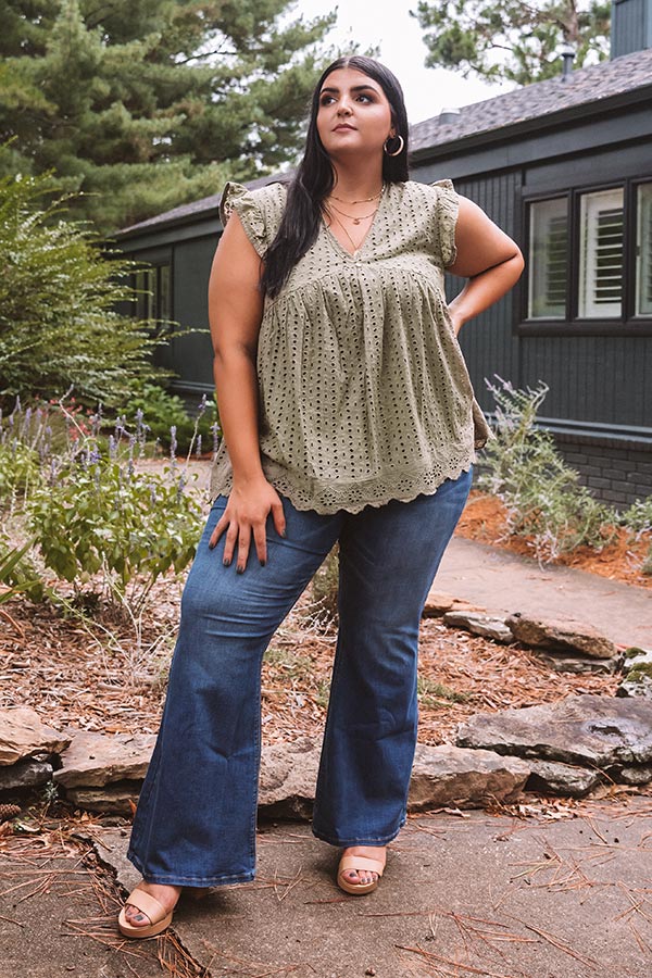 Sugar Pie Babydoll Eyelet Top In Sage   Curves Image - 1