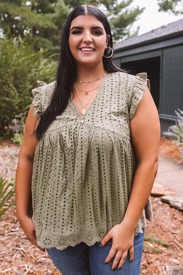 Sugar Pie Babydoll Eyelet Top In Sage   Curves Image - 5