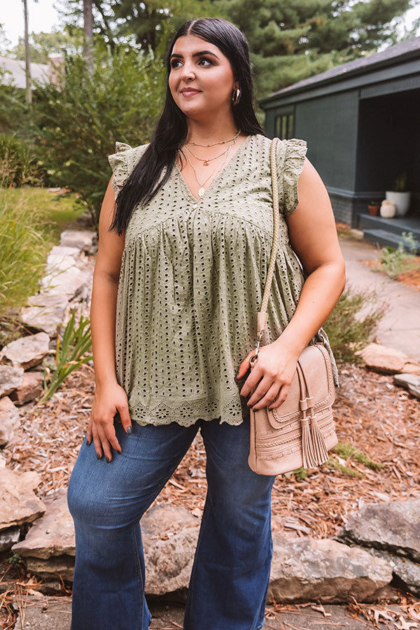 Sugar Pie Babydoll Eyelet Top In Sage   Curves Image - 2